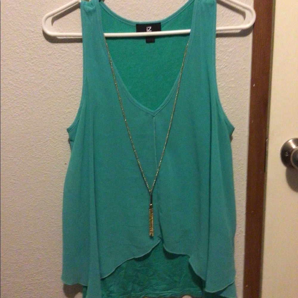 iZ turquoise blouse with attached necklace